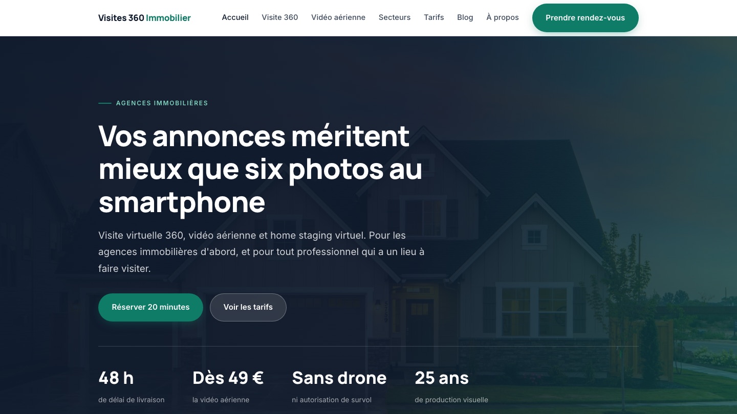 Page d'accueil de Visites 360 Immobilier